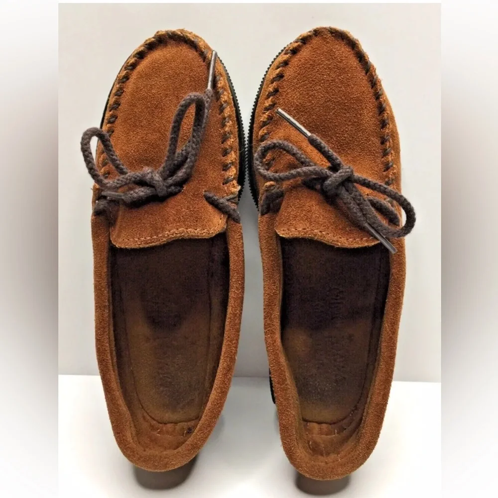 Minnetonka Kid's Moccasins Brown Suede Leather Rubber Soles Size 1M